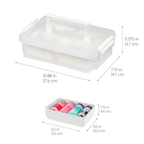Image of IRIS USA 1 Qt. Plastic Storage Bins with Lids, 2 Pack, Craft Storage Container, Sensory Bin, Organizing Containers for Home, Office & Art Supplies, Stackable, White