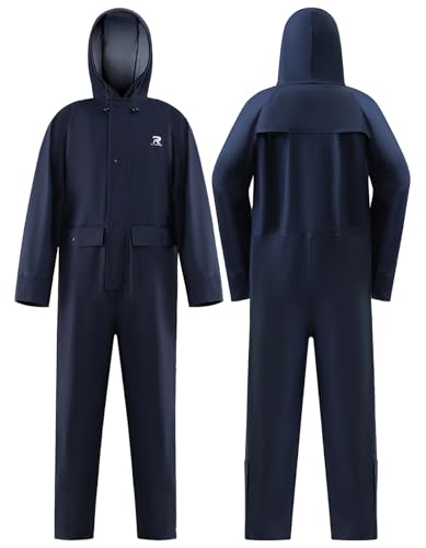 RainRider Regenanzüge für Herren und Damen, wasserdicht, einteilig, Regenjacke und Hose, Arbeitskleidung, Overall, Marineblau, Large RainRider Regenanzüge für Herren und Damen, wasserdicht, einteilig, Regenjacke und Hose, Arbeitskleidung, Overall, Marineblau, Large