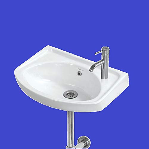 Image of Wash Basin Wall Hung Mounted Glossy Finish White Sink for Bathroom - (18 x 12 x 6 Inch)