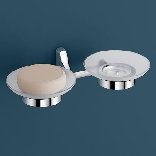 Image of Plantex Rich Brass Unique Dual Soap Dish for Bathroom /Wall Mounted Soap Holder /Soap Stand /Bathroom Accessories (Chrome)