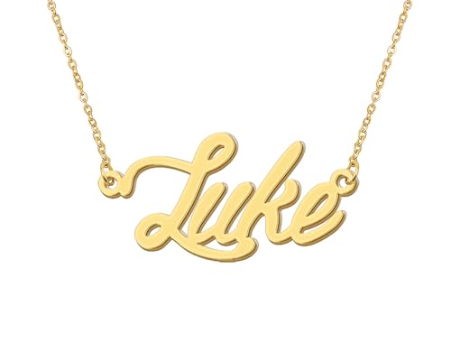 Aoloshow 18k Gold Plated Luke Name Necklace Stainless Steel Initial Nameplate Necklaces Womens Mens Jewelry for Best Friend