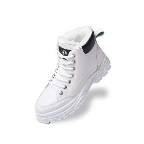 Chouiss Winter Boots for Women,Snow Boots Warm Hiking Sneakers,Waterproof Lightweight Outdoor Shos White 8