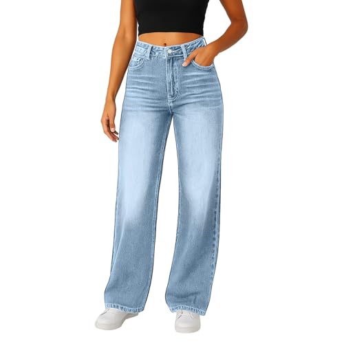 Wide Leg Jeans Woman High Waisted Baggy Jeans Stretchy Straight Leg Jean Tummy Control Boyfriend Tall Jean3