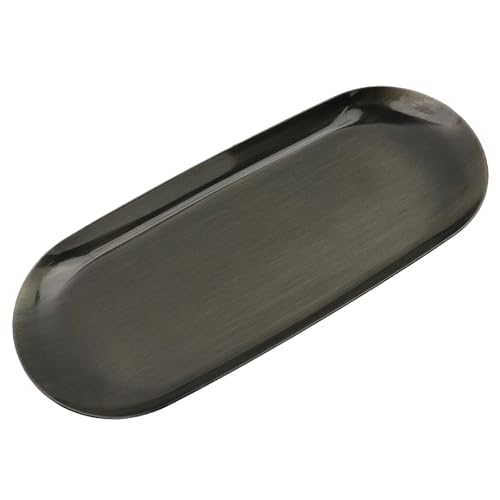 Dnyta Stainless Steel Decorative Tray, Decor Jewelry Dish, Bathroom Decor Makeup Serving Trays for Dresser, 9 x 3.8in Cosmetics Home Decor for Keys Watch Wallet Trinket (Oval, Bronze)