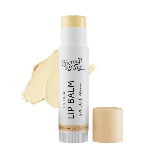 Chemist At Play's Natural Lip Balm| Repairs Chapped Lips Brightens Dark Lips | 1% Kojic Acid| SPF 50 PA++++| For men and women| 4.5gm