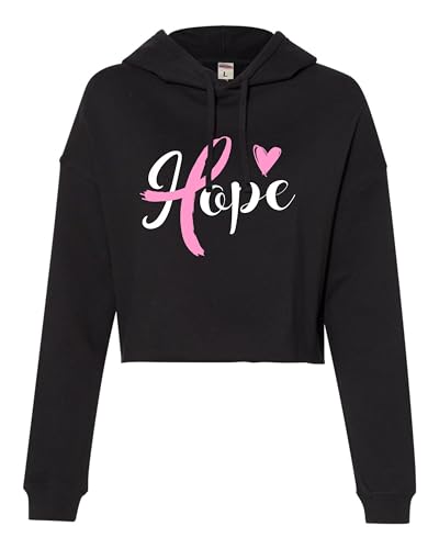 Go All Out XX-Large Black Women Hope Breast Cancer Ribbon Awareness Cropped Hooded Sweatshirt