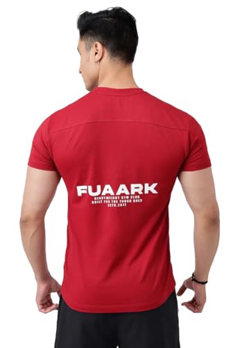 Image of FUAARK Men's Polyester-Cotton Blend Slim Fit Gym Workout & Sports T-Shirt