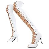 Roimaash Mujer Moda Gladiador Botas Punta Abierta Overknee Stiletto Peep Toe Botas Largas Zipper Fiesta Boda Botas Altas Patent White Size 46