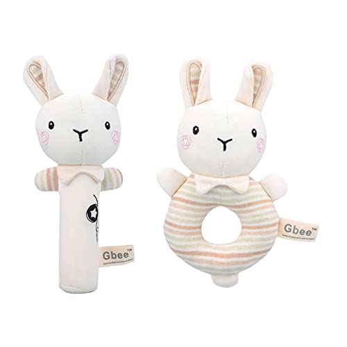 Image of Multifunction Infant Soft Toys, Organic Cotton Baby Rattles and Plush Rings Ringing Soothing Plush Stuffed Animal Rattle for Newborns 0 3 6 9 12 Months (Rabbit)