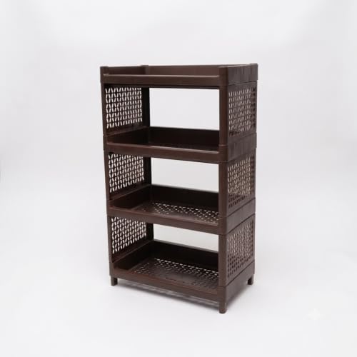 Image of 4 Tier Multi Purpose Plastic Storage Rack, Sky Blue (Brown)