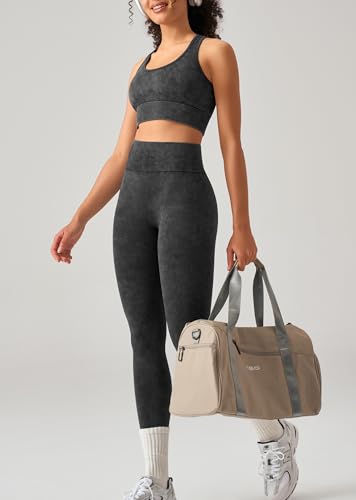 OLCHEE Womens Workout Sets 2 Piece - Acid Wash Seamless Yoga Outfits High Waist Leggings Padded Racerback Sports Bra Gym Set4