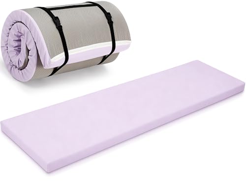 Lyrow 2 Inch 72x24 Thick Foldable Yoga Mat with Carry Strap Non-slip Portable Foam Gym Mat for Yoga Pilates and Stretching(Taro Purple)