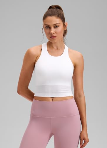 Image of CRZ YOGA Seamless Rib Racerback Crop Tank | Light Support, Removable Pads, Yoga, Ribbed, Racerback, Longline Sports Bras for Women