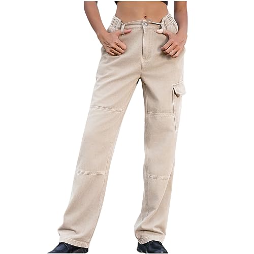 Jean cargo femme multi-poches coupe droite pour le style streetwear et l'extérieur