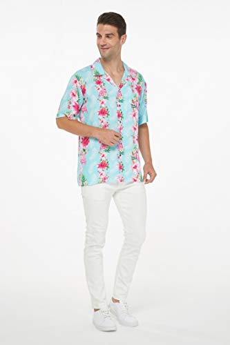 Image of Hawaii Hangover Family Matching Clothes, Pink Hibiscus Vine Turquoise | Family matching Hawaiian outfits, Pink Hibiscus Vine Turquoise, lightweight rayon, machine washable, tropical floral print