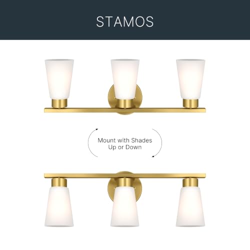 Image of Kichler Stamos 22.25 inch 3-Light Soft Modern Vanity Light with Satin Etched Glass in Brushed Gold, (8.25 inch H x 22.25 inch W), 55121BG