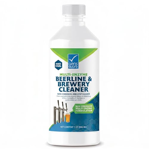 AerisGuard Multi-Enzyme Beer Line Cleaner Non-Corrosive Enzymatic Kegerator & Draft Line Cleaning Solution pH-Neutral Brewery Cleaner for Homebrew & Commercial Taps Biodegradable Liquid 1 Quart