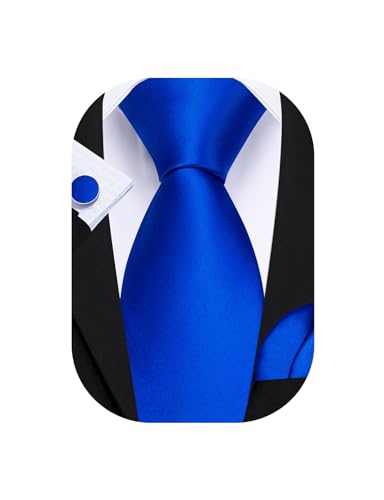 Image of Barry.Wang Plain Men Silk Ties Extra Long Satin Necktie for Wedding Business Handkerchief Cufflinks Set Solid Colors