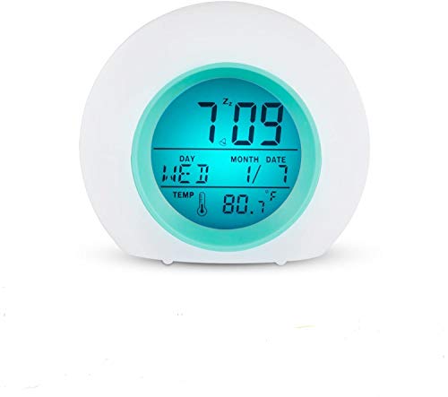Wisdom Link Kids Digital Alarm Clock, 7 Color Night Light, Snooze, Temperature Detect for Toddler, Children Boys and Girls, Students to Wake up at Bedroom, Bedside, Batteries Operated