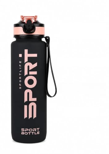 Image of Sport Water Sipper Bottle with Soft Silicon Straw, Leak Proof, 1000ml, (PINK BLACK)