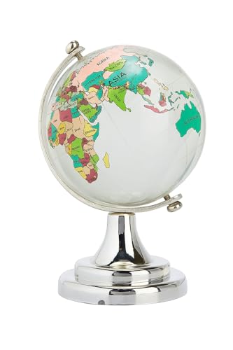 Image of Luxury Crystal Globee with Silver Stand- Elegant World Globe for Desk or Office Decor, Modern Decorative Glass Globe with Etched Continents (Colourful Globe Medium, Medium)