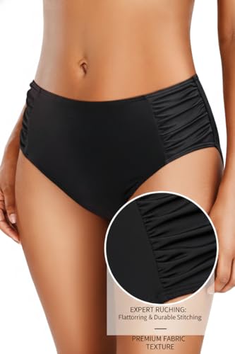 Image of Tempt Me Women Bikini Bottoms Mid Waist Bathing Suit Swimsuit Ruched Swim Bottom