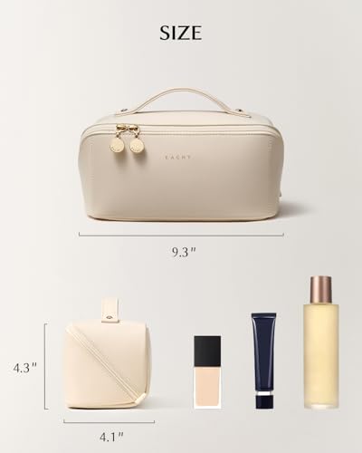Image of EACHY Travel Makeup Bag, Large Capacity Cosmetic Bag for Women, Waterproof PU Leather, Flat Open Portable Toiletry Bag for Skincare, Brushes & Travel Essentials