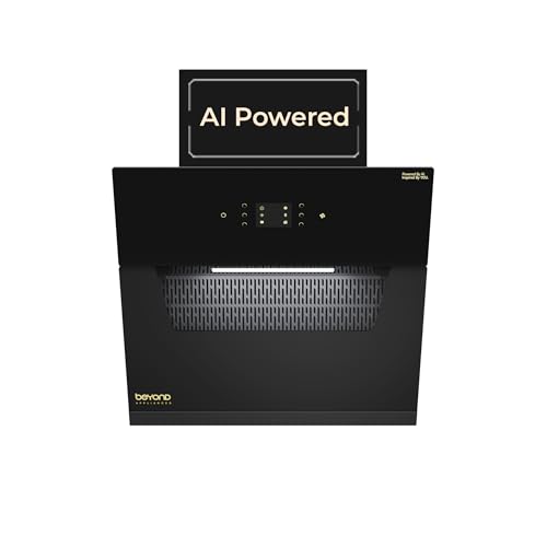 Image of Beyond Appliances Elara 60cm Auto Clean Slant Kitchen Chimney | 1500 CMH Suction | Filterless | Smart AI, Motion Sensor & Speakers | Touch Control | Radio | Whistle Counter | Black | PAN INDIA SERVICE