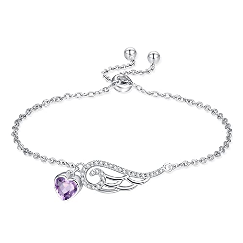 Palpitate Angel Wings Bracelet Heart Angel Bracelet 925 Sterling Silver Birthstone Bracelets Jewelry Birthday Gift for Women Wife Mothers Her