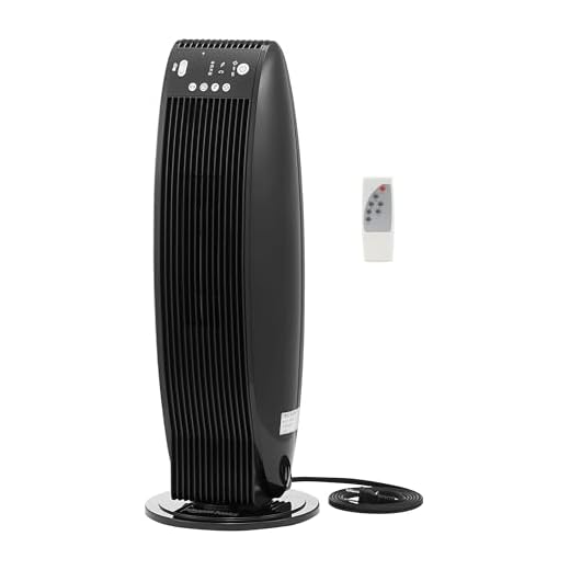 Amazon Basics Oscillating Tower Heater, With Digital Display, Remote Control, Timer, Over-Heat and Tip-Over Protection, Room Temperature Sensor, 2 Heat Settings, 1500W, Black, 8.6"D x 8.6"W x 23"H