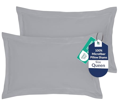 Image of Royale Linens Pillow Shams 2 Pack Queen Size 20x30 Inch - Brushed 1800 Microfiber - Bed Pillow Shams, Wrinkle Resistant Super Soft and Cozy - Back Overlap Closure - Oxford Pillowcase (Queen, Silver)