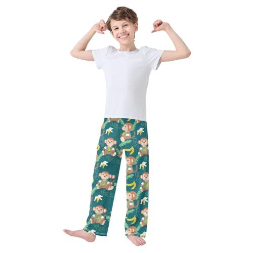 ZZXXB Tropical Banana Monkey Boys Long Pants Soft Trousers Elastic Waist Kids Lounge Bottoms with Pockets S-XL2