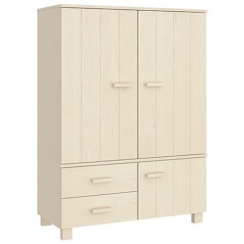 vidaXL Armario Ropero Guardarropa con Puertas Cajones Almacenaje Calzado Muebles de Dormitorio Madera Maciza de Pino Marrón Miel 99x45x137 cm
