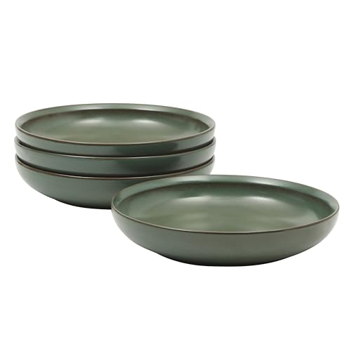 Image of Gibson Elite Beckett 4-Piece 9 Inch Dinner Plate Bowl Set - Reactive Glaze Stoneware - Shallow Serving Pasta Bowls (Blate) - Wide-Rim Round Shape - Microwave & Dishwasher Safe - Green