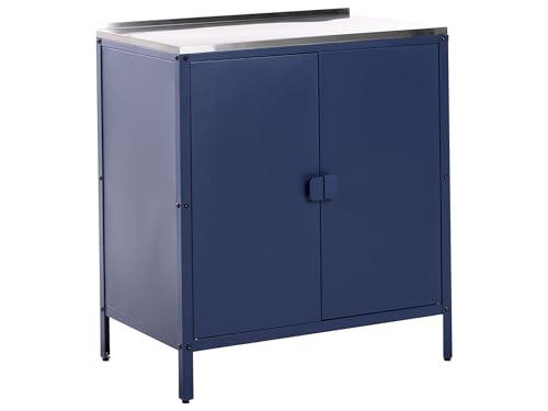 Beliani Armoire de Cuisine d'Extérieur en Acier 2 Portes avec Dessus en Acier Inoxydable Bleu Vilama