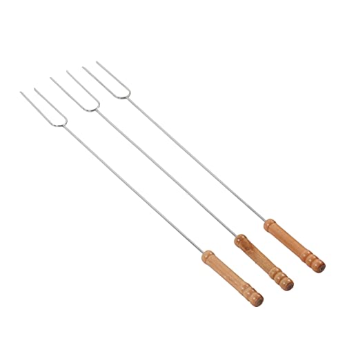 BARBECUE FORKS STURDY STAINLESS STEEL ROASTING STICK FOR OUTDOOR BBQ CAMPING 47.2CM
