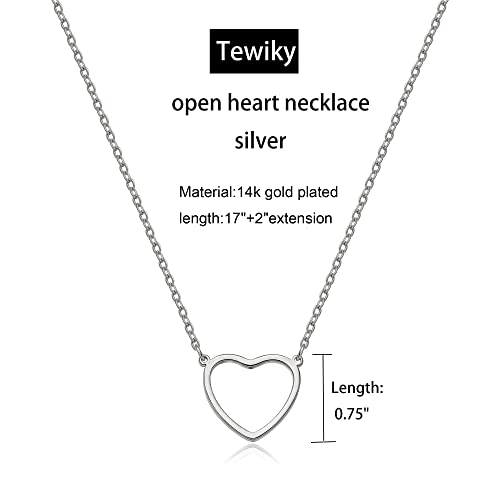 Tewiky Silver Necklace For Women, Dainty Silver Necklace Cute Heart Necklace Simple Silver Choker Necklaces Handmade Long Pendant Necklace Silver Jewelry For Women Girls Gifts #TOP4