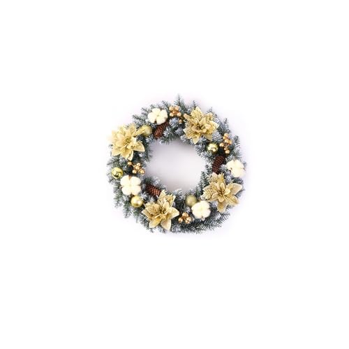 Couronne de Noël or pour porte et décoration murale extérieure ou intérieure - Lot de 2
