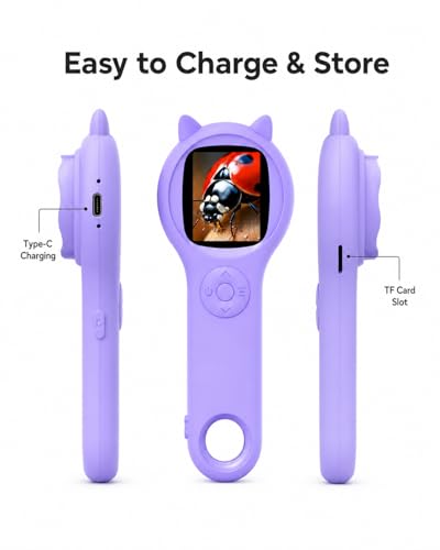 Image of Pink and Purple Microscope for Kids-200X Portable Digital Mini Microscope- Your Little Scientist Miniscope - STEM Toy for Age 5 6 7 8 9 10 11 12 Years Old Toddlers.