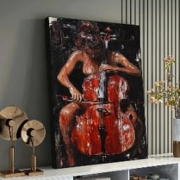 Tableau expressionniste violoncelliste toile 30x40cm pour salon