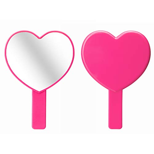 Topyhl 2Pcs Heart-Shaped Makeup Hand Mirror,Travel Handheld Mirror Portable Personal Cosmetic Mirror With Handle (Pink And Rose Red) #TOP3