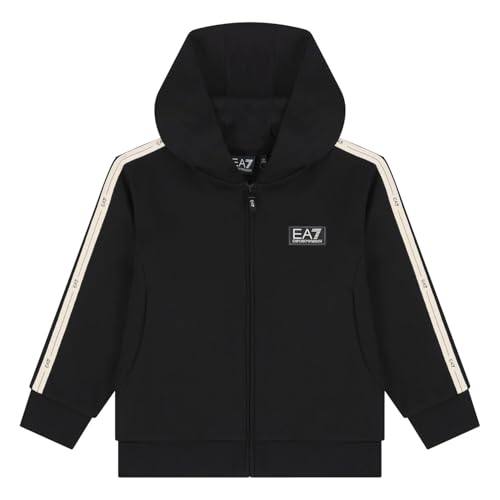 Emporio Armani EA7 7B000193 Children's and Boys Logo Series Boy Open Hoodie in Cotton Plush, Black, 16 Years