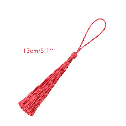 Image of VAPKER 100 Pieces Light Coral Color 13cm /5-Inch Silky Handmade Soft Tassels Floss Bookmark Tassels with 2-Inch Cord Loop for Jewelry Making, DIY Projects, Bookmarks