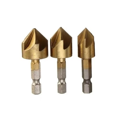 WZFC 3-teiliges Senker-Bohrer-Set, 1/4 Zoll Sechskantschaft, HSS, 5 Nuten, Senker, 90 Grad, Holzfasenschneider, Fase,12-19mm