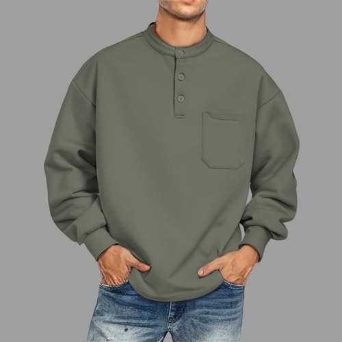 Men's Casual Henley Sweatshirts Long Sleeve Button Placket Pullovers Fall Fashion Sweatshirt with Chest Pocket2