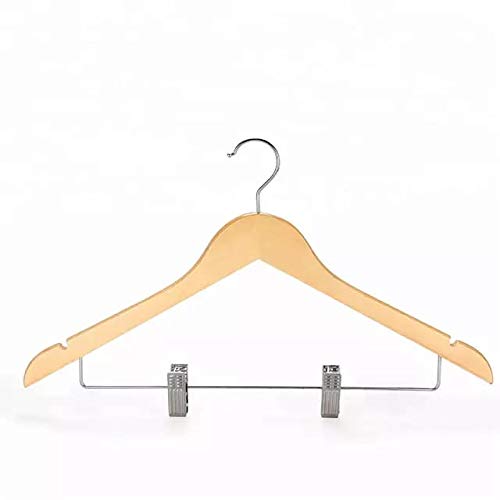 Ganpati Hangers Wood Combo Hanger w/Cushion Clips, Space Saving 17 Inch Flat Wooden Hangers w/Natural Finish & Chrome Swivel Hook & Notches for Shirt Jacket or Dress (20)