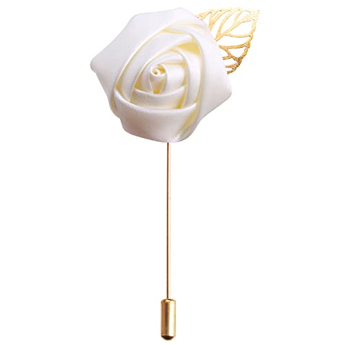 HAOSHICS Lot De 3 éPingles en Forme De Roses Artificielles pour Costume De Marié - pour Mariage, FêTe, Anniversaire, DéCoration De Costume (Blanc Laiteux)