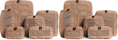 Image of Aerotrunk Compression Packing Cubes for Travel - Luggage Organizer Bags - Double Zipper Packing Cubes for Suitcases (12-Pack, Mocha)