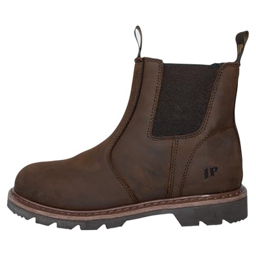 JACK PYKE Shires Mens Safety Dealer Boots – Oiled Leather Slip-On Chelsea Boots with Elastic Sides, Oil Resistant Sole and Double Pull Tabs for Country or Outdoor Use - Brown, Size 9 UK