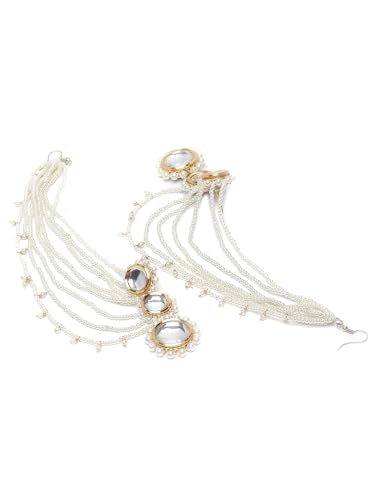 Image of Karatcart Gold Plated Pearl Chain Kundan Kaanchain Earrings for Women